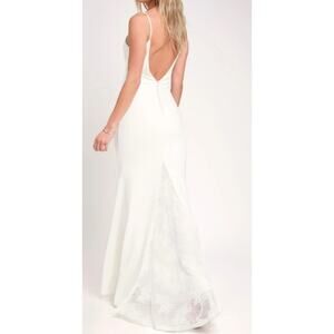 LULU'S M Taliana White Lace Button Back Maxi Mermaid Bridal Dress NEW B169